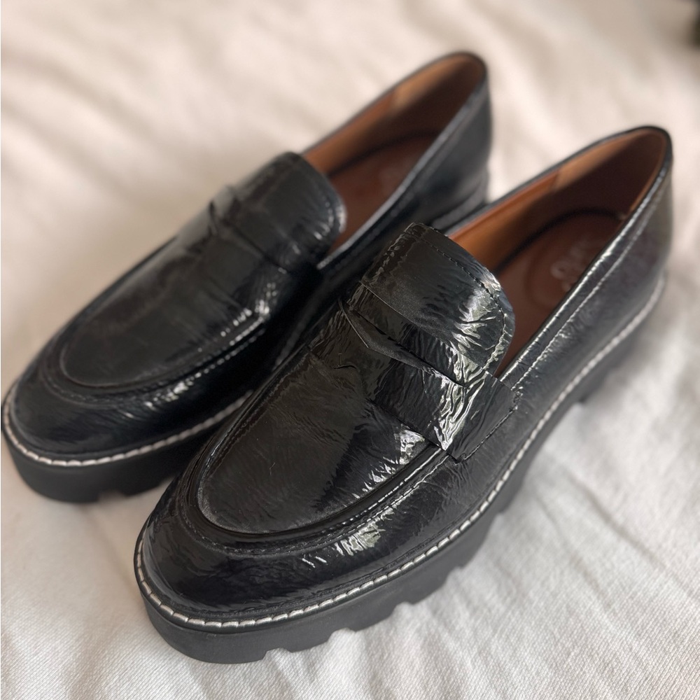 Franco Sarto Glossy Black Slip-On Loafers